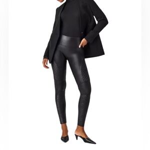 SPANX Moto Faux Leather High-Waist Black Leggings Size LP EUC